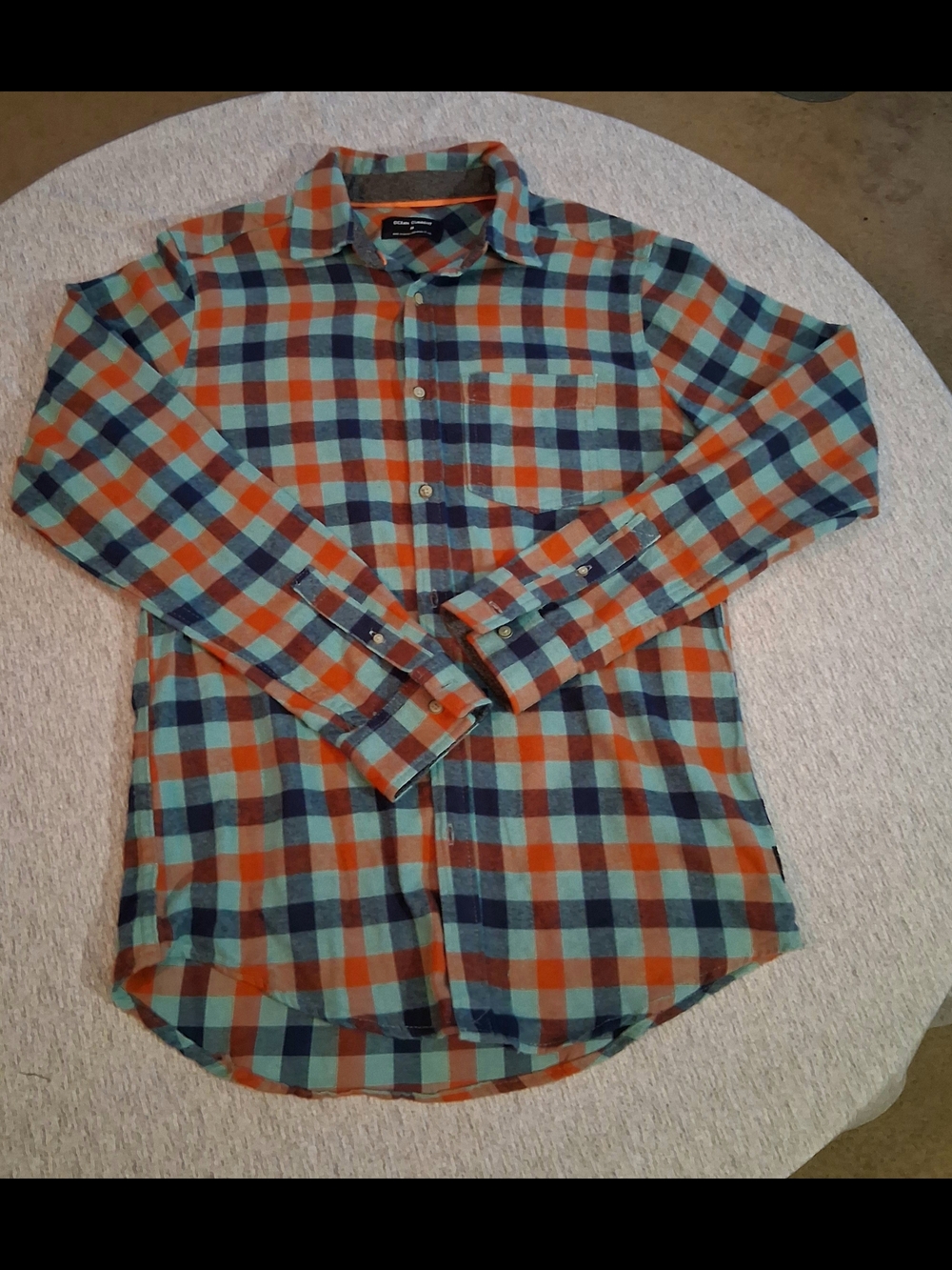 Ocean Current Men's Plaid Button-Down Shirt - Orange & Teal & Navy